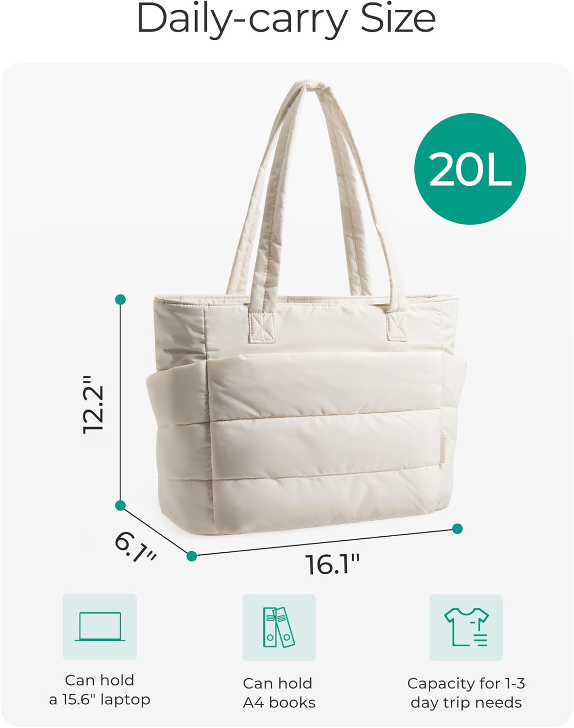 BAGSMART Tote Bag for Women, Lightweight Puffy Tote Bag with Compartments Quilted Shoulder Bag Handbag for Travel, Work, Gym