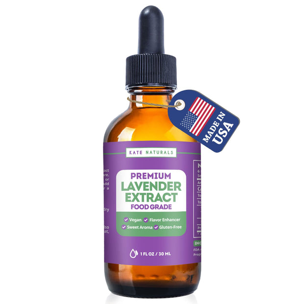 Kate Naturals Lavender Extract for Baking, Drinks, Coffee, Lattes. Food Grade Lavender Oil for Flavoring & Cooking (1oz, Sugar Free)