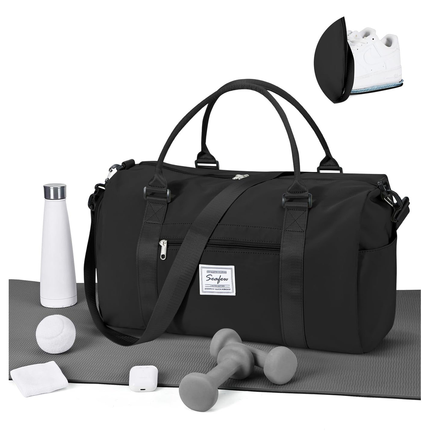 Gym Bags for Women Men with Shoes Compartment,Sports Duffle Bags Personal item travel Duffel Tote Bag Small Carry on Weekender Overnight Bag Workout Dance Bags Hospital Holdalls Grey Green