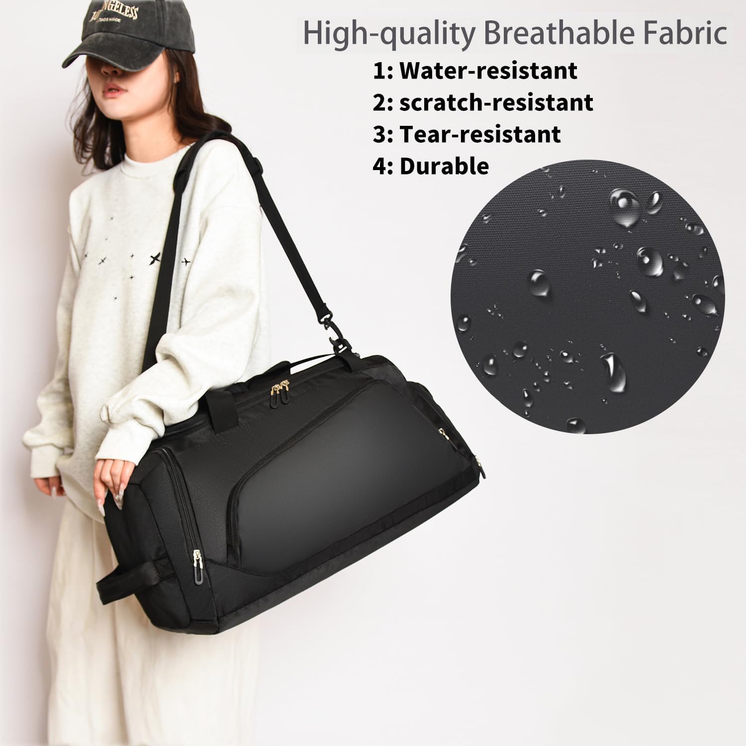 Waterproof Gym Bag with Shoe & Wet Compartment for Men/Women,Sports Duffle Bags for Workout/Fitness/Travel(Black,20"x11"x11")