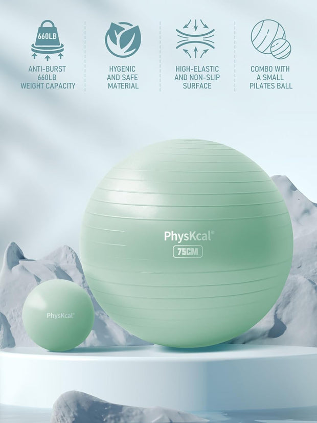 Yoga Ball for Exercise, Pilates Set, 4 Sizes Fitness Ball for Workout, Birthing, Pregnancy, Physical Therapy- Pump Included