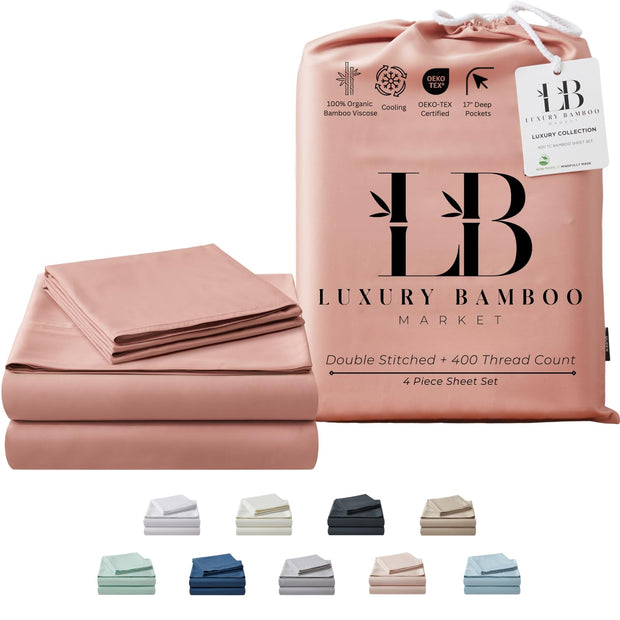 Luxury Bamboo Market | Queen Size Bed Sheet Set | 100% Viscose Made from Bamboo | Organically Grown | Ultra Soft | Cooling Sheets for Hot Sleepers | 17" Deep Pocket [Dune]