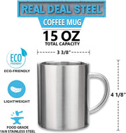 Stainless Steel Coffee Mugs – 15 oz Double Wall Stainless Steel Mugs with Handle, Metal Coffee Cups for Tea, Insulated Mug Set of 2 – BPA Free, Durable, Unbreakable Metal Coffee Mugs for Camping
