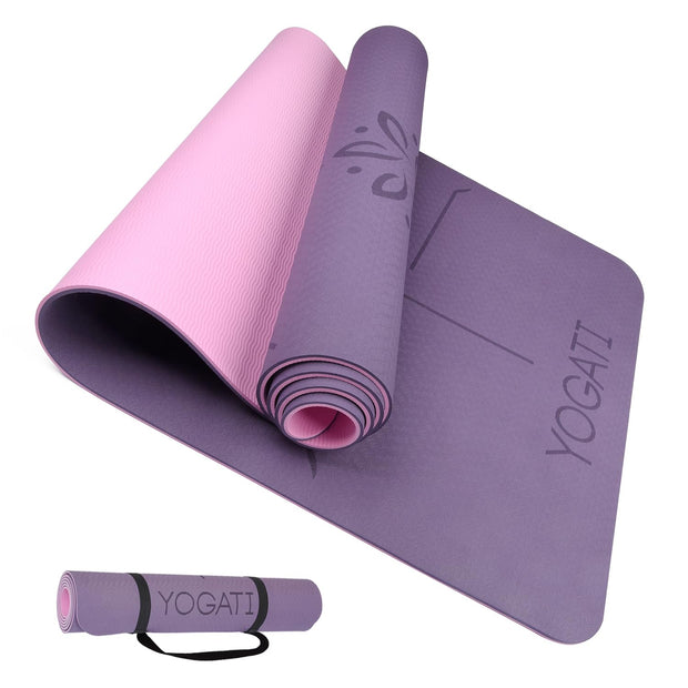 Yoga Mat with Alignment Lines. Yoga Mats with carry strap perfect for Pilates and Fitness Workout, Eco Friendly Non Slip Thick Yoga Mats for women and men - Yoga Matt.