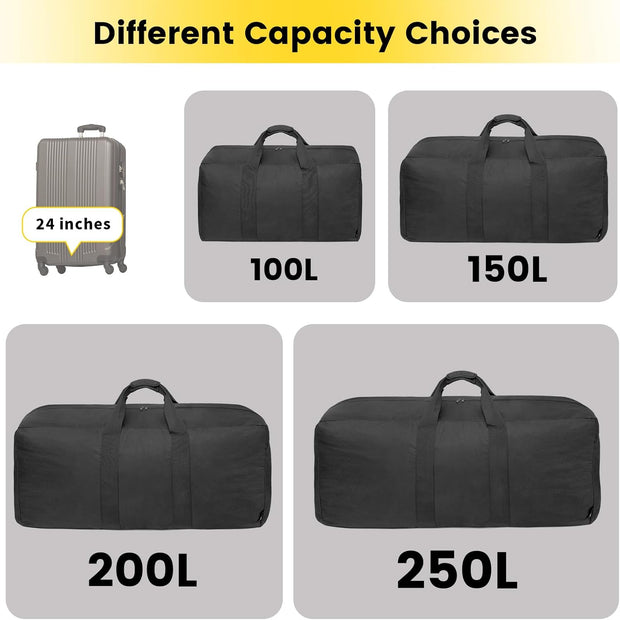 Vorspack Extra Large Duffle Bag for Travel - 100L Duffel Bag for Men Gear Bag for Storage Foldable Weekender Bag for Overnight Camping - Black