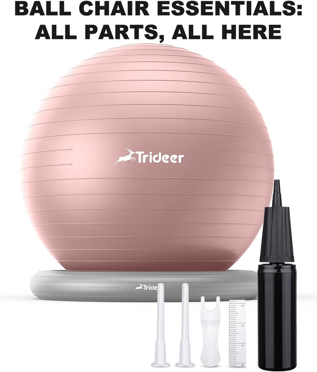 Trideer Exercise Yoga Ball Chair with Base for Home Office Desk, Stability & Fitness Ball Seat to Relieve Back Pain, Home Gym Workout for Abs, Pregnancy Ball with Pump