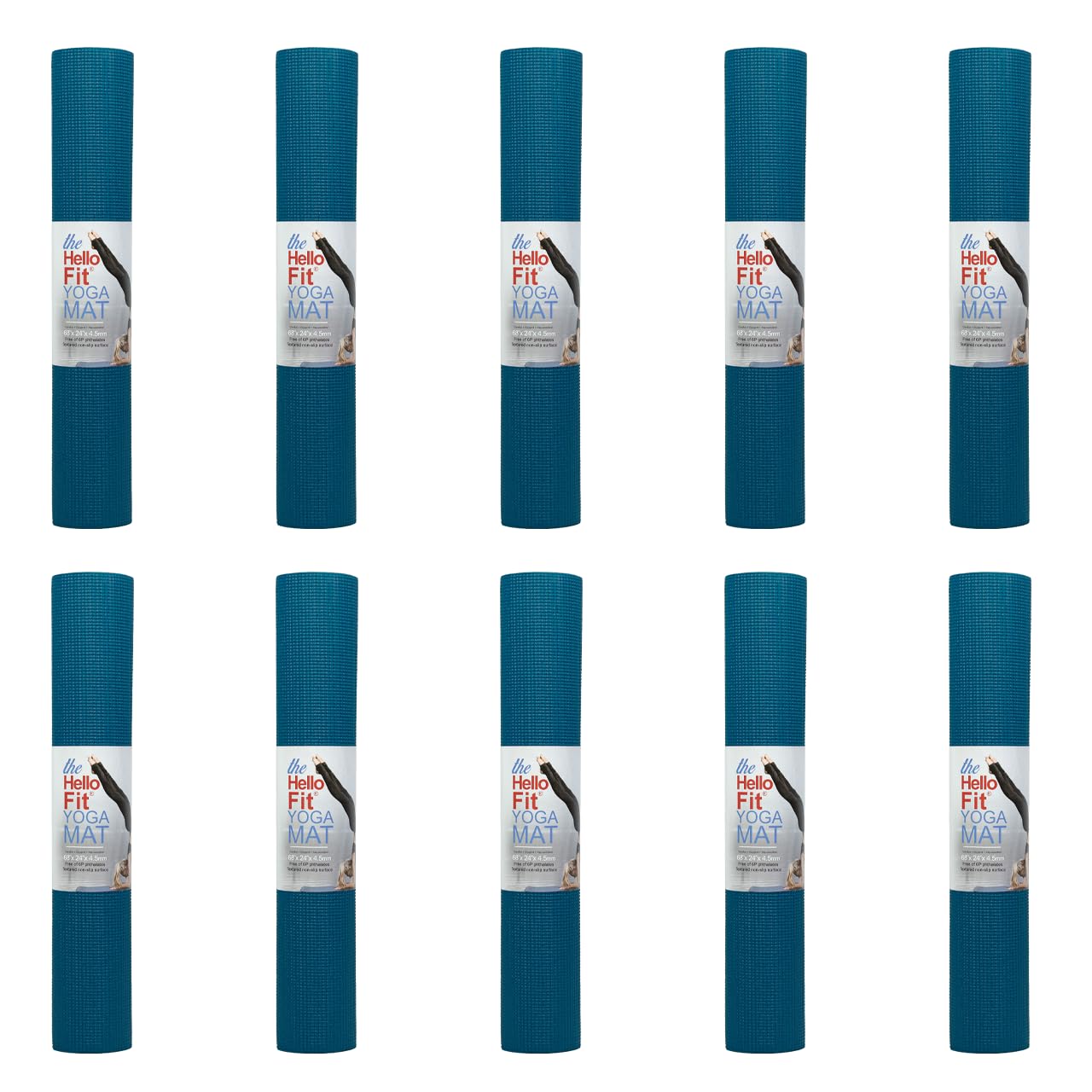 Hello Fit 10-Pack Yoga Mat, 68" x 24" Non Slip Exercise Mat, 4mm Thick Gym Mat for Fitness and Stretching, Bulk Non Toxic Yoga Mats for Schools and Studios
