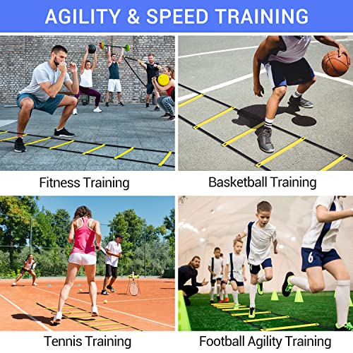 Ohuhu Agility Ladder Speed Training Set 12 Rung 20ft Exercise Ladders with Ground Stakes for Soccer Football Boxing Footwork Sports Fitness Training Ladder with Carry Bag