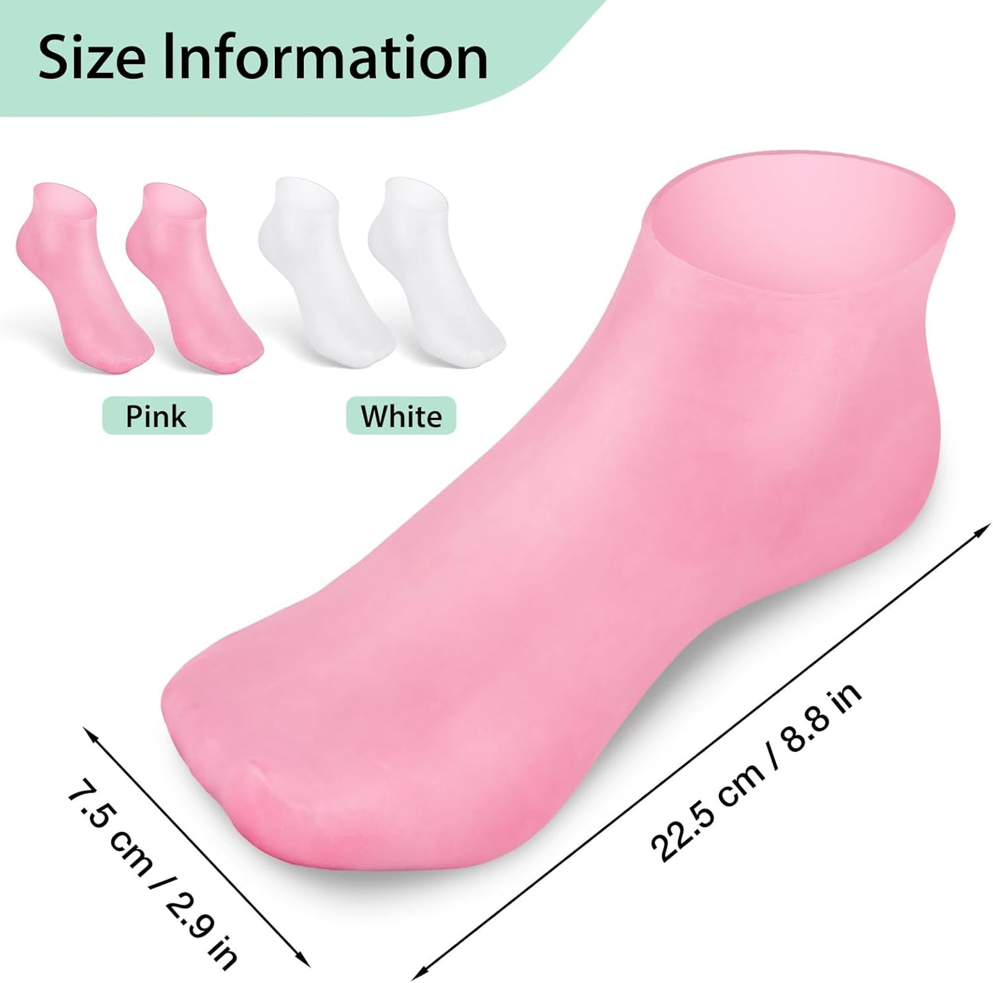 Noverlife 2 Pairs Silicone Moisturizing Socks Softening Dry Cracked Feet Rough Skins & Anti Slip Aloe Socks for Dry Cracked Feet Women, Calluses, Spa Gel Socks Foot Care After Pedicure - Pink & White