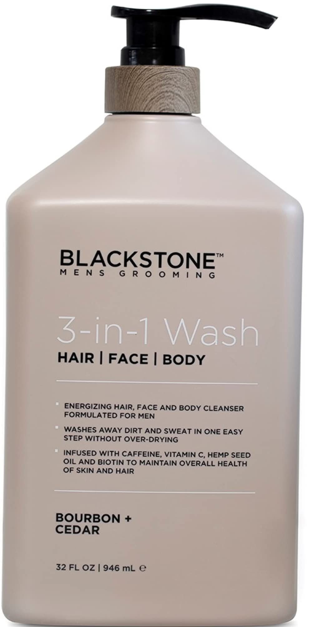 Blackstone Men's Grooming 3-in-1 Wash for Men with Coconut Oil, Vitamin B5 and Caffeine | Cleanses & Conditions Hair, Body, & Face | For All Skin & Hair Types - Activated Charcoal (32 Fl Oz)