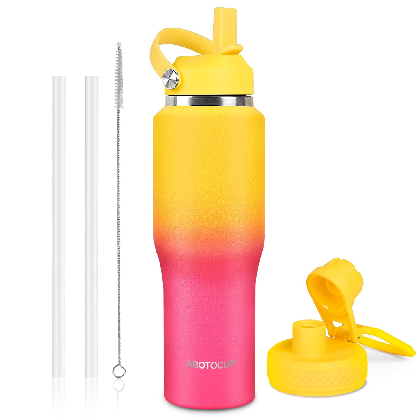 32oz Black Water Bottle Stainless Steel, Keep Cold 24H&Hot 12H, Water Bottle with Straw&Spout Lids, Insulated Water Bottle Double Wall Vacuum, Fit in Any Car Cup Holder, Leak-proof BPA Free