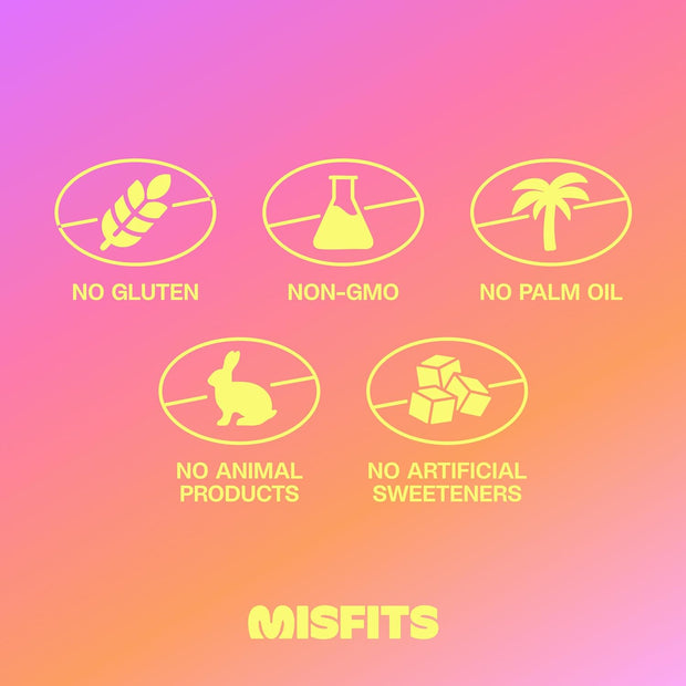 Misfits Vegan Protein Bars - Updated Gluten Free Recipe | Plant Based, Low Sugar & Carb, High Fiber Snacks | Variety Pack of 12 (4 Flavors)