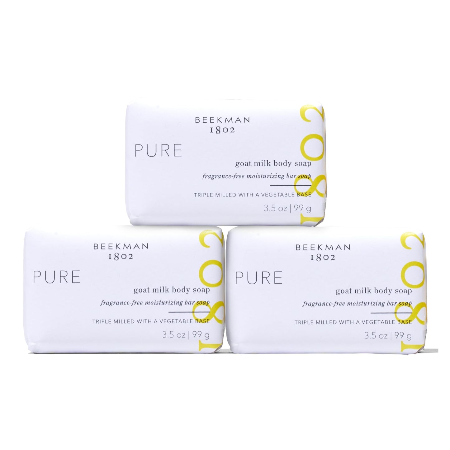 Beekman 1802 Goat Milk Body Soap Bar 3-Piece Set, Sunshine Lemon - Scented - 3.5 oz - Nourishes, Moisturizes & Hydrates - 100% Vegetable Soap with Lactic Acid - Good for Sensitive Skin - Cruelty Free