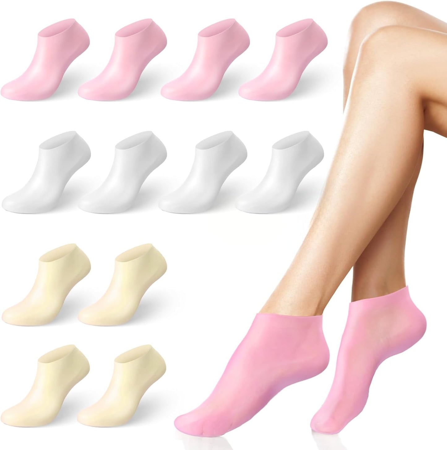 6 Pairs Silicone Socks for Dry Cracked Feet Women,New Upgrade Thickened Moisturizing Foot Mask Exfoliating Silicone Socks,Spa Gel Moisturizer Socks Foot Care After Pedicure