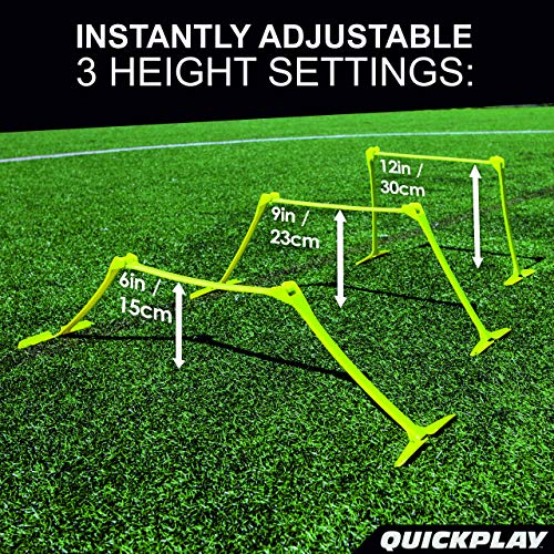 QUICKPLAY PRO Quick-Click Adjustable Speed Hurdles, Set of 6 | 3 Heights in One (6", 9", 12") | All-in-One Agility & Plyometric Training Hurdles | Patented, Portable & Durable