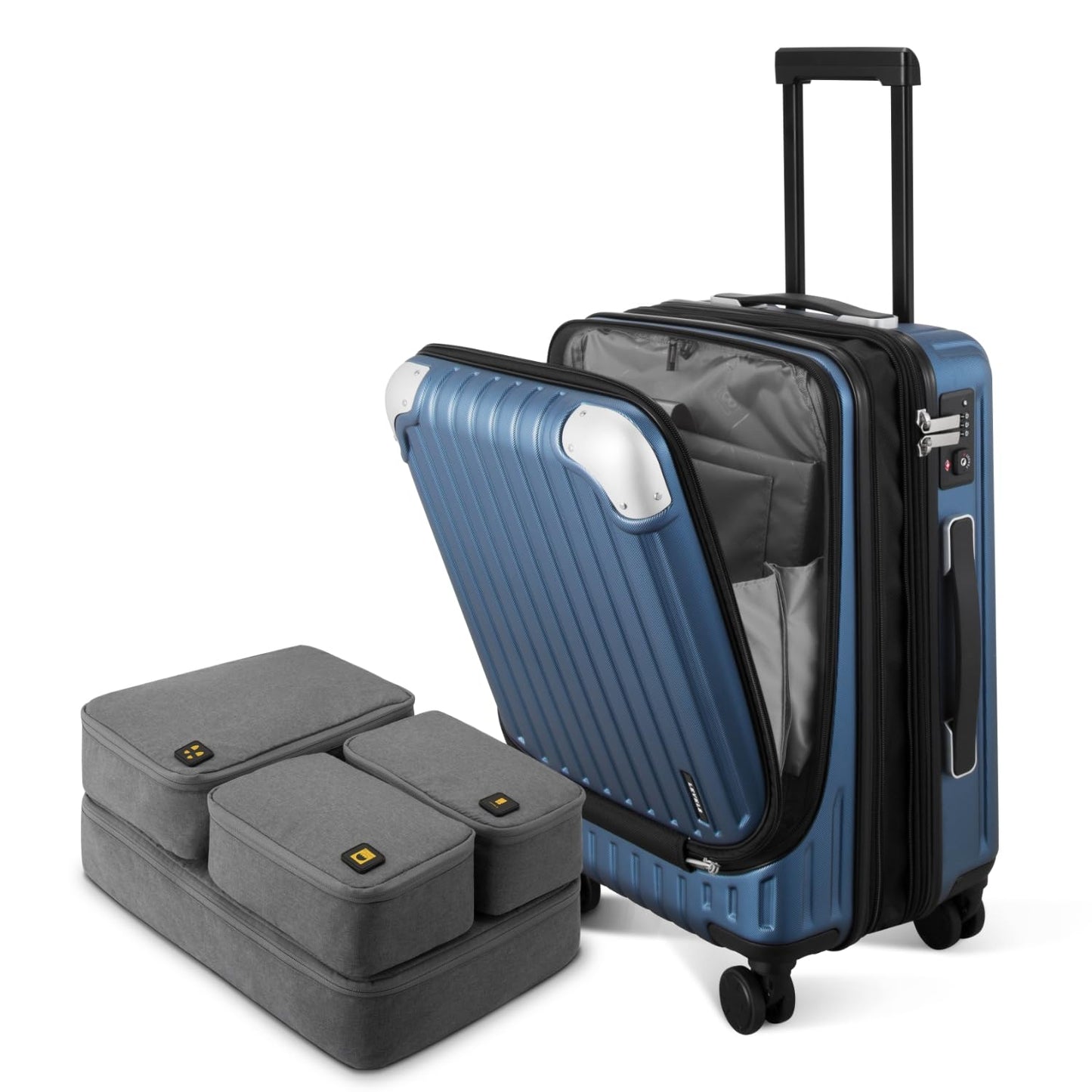LEVEL8 Grace Carry On Luggage, 20 Inch Hardside Suitcase, Abs+Pc Harshell Spinner Luggage with Tsa Lock, Spinner Wheels, Grey, 20-Inch Carry-On