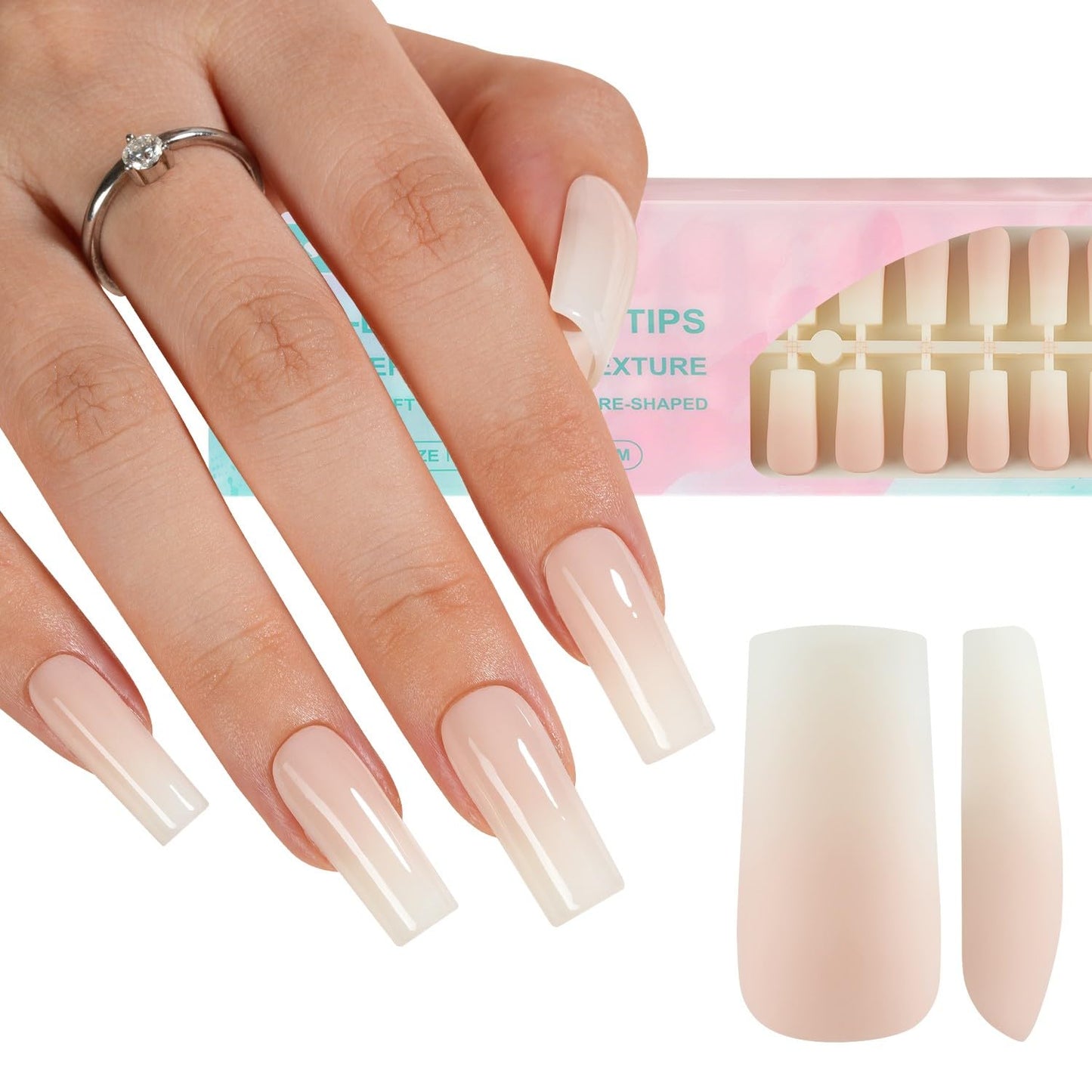 Misssix Deep French Gel Nail Tips, 150Pcs French Tip Press on Nails Long Square Brown, No Need to File 3 in 1 Tips Pre-lasting, Fake Nails for Nail Art DIY 15 Sizes