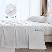 100% Rayon Derived from Bamboo Sheet Sets King Size, Organically Growth, Silky Soft & Cooling, 4 Piece (1 Fitted Sheet, 1 Flat Sheet and 2 Pillowcases) White Bedding Set with 15" Deep Pocket