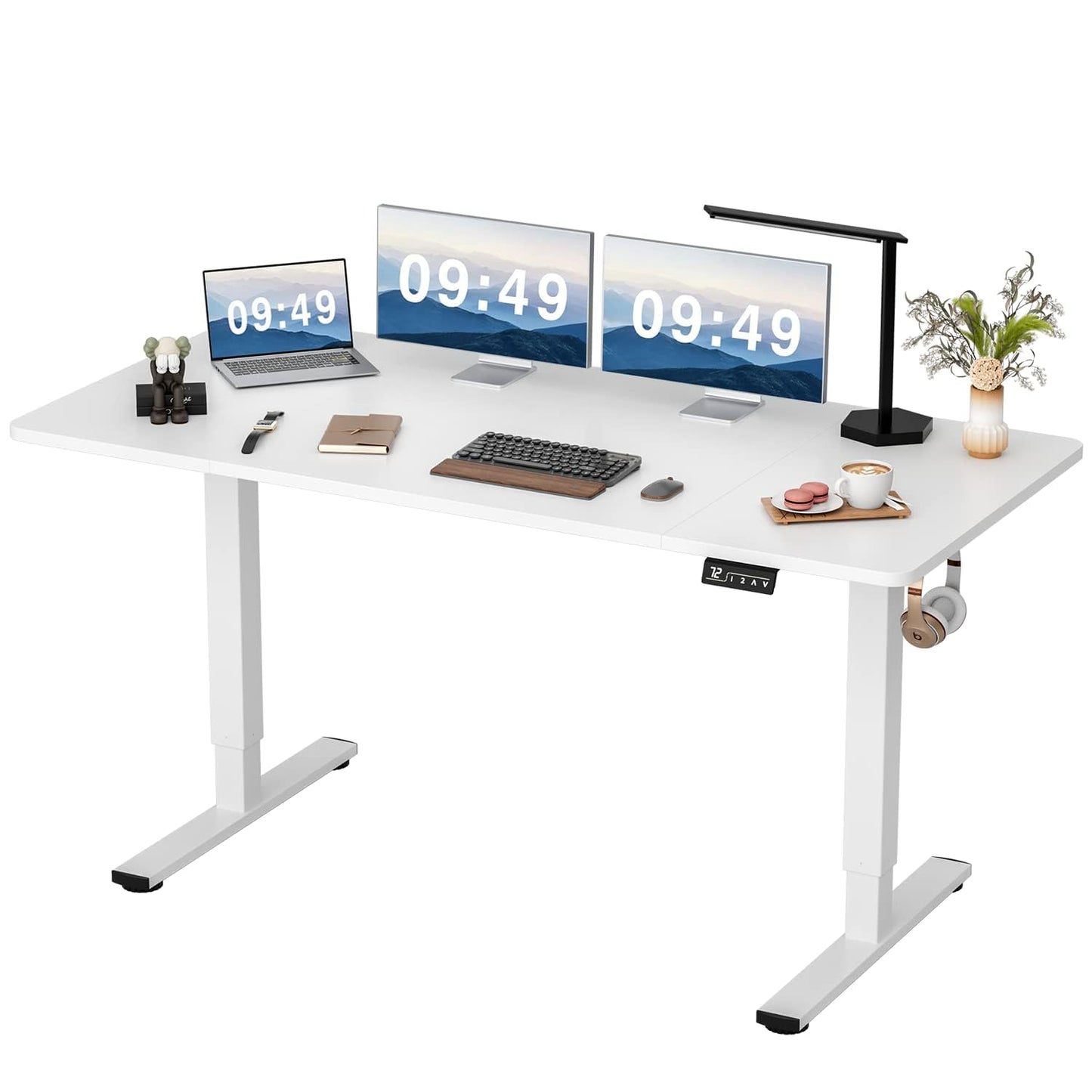 Furmax Electric Height Adjustable Standing Desk Large 55 x 24 Inches Sit Stand Up Desk Home Office Computer Desk Memory Preset with T-Shaped Metal Bracket, Black