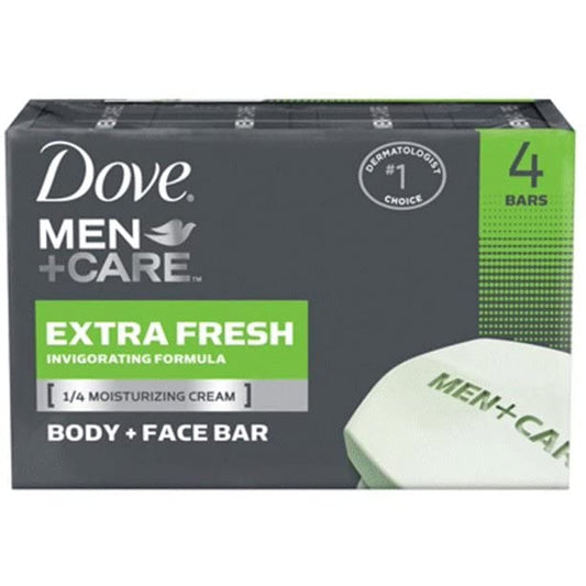 Dove Men Care Body + Face Bar Soap, Extra Fresh Scent Invigorating Formula, 3.51 Ounce, 4 Bars