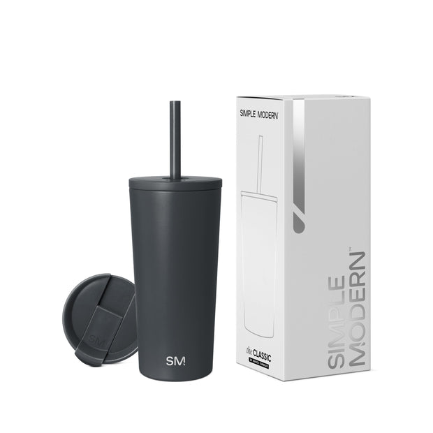 Simple Modern Insulated Tumbler with Lid and Straw | Iced Coffee Cup Reusable Stainless Steel Water Bottle Travel Mug | Gifts for Women Men Her Him | Classic Collection | 24oz | Midnight Black