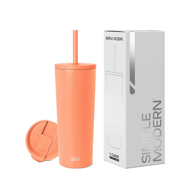 Simple Modern Insulated Tumbler with Lid and Straw | Iced Coffee Cup Reusable Stainless Steel Water Bottle Travel Mug | Gifts for Women Men Her Him | Classic Collection | 24oz | Midnight Black