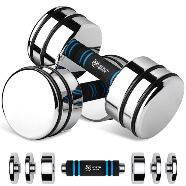 Northdeer Steel Dumbbells Ultracompact & Adjustable Chrome Dumbbell with Foam Handles 5lb 10lb 15lb 20lb 30lb 50lb Home Gym Workout (Choice of Size)