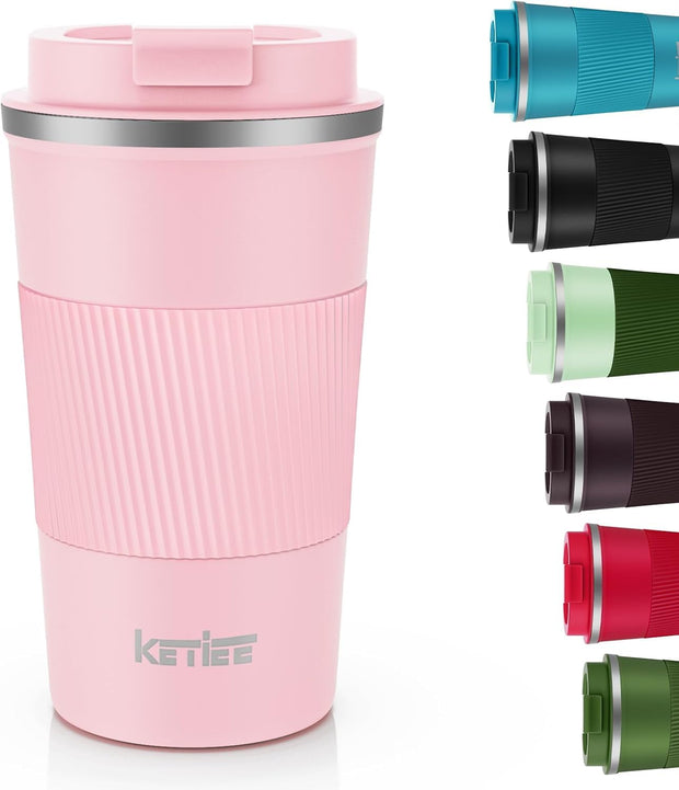 KETIEE Travel Coffee Mug Spill Proof 12oz, Insulated Reusable Coffee Cups with Seal Lid, Vacuum Stainless Steel Travel Mug to Go Car Tumbler for Hot/Ice Drinks (Grey)