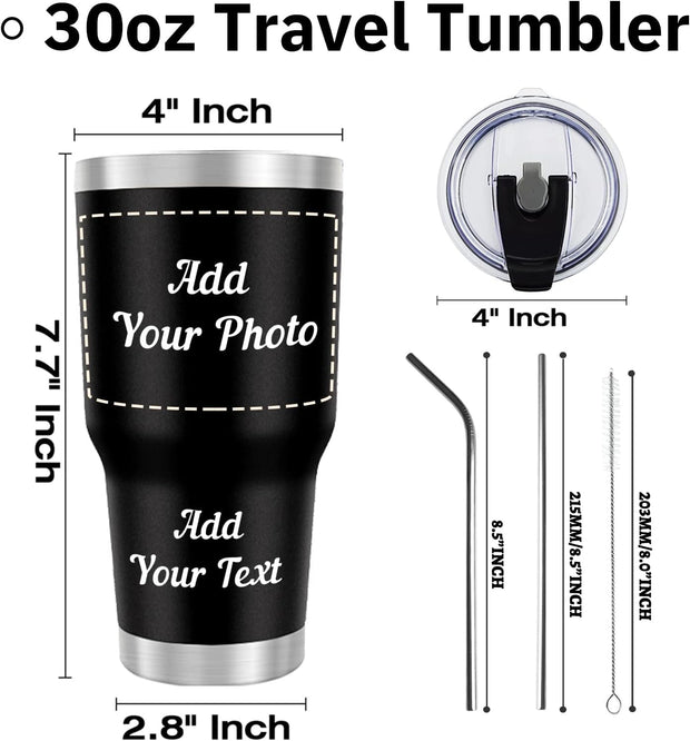 Personalized Tumbler With Name Picture, Custom Insulated Tumbler 30oz with Lids and Optional Straws, Custom Travel Tumblers Personalized, Birthday Christmas Father's Day Gift for Dad, Men