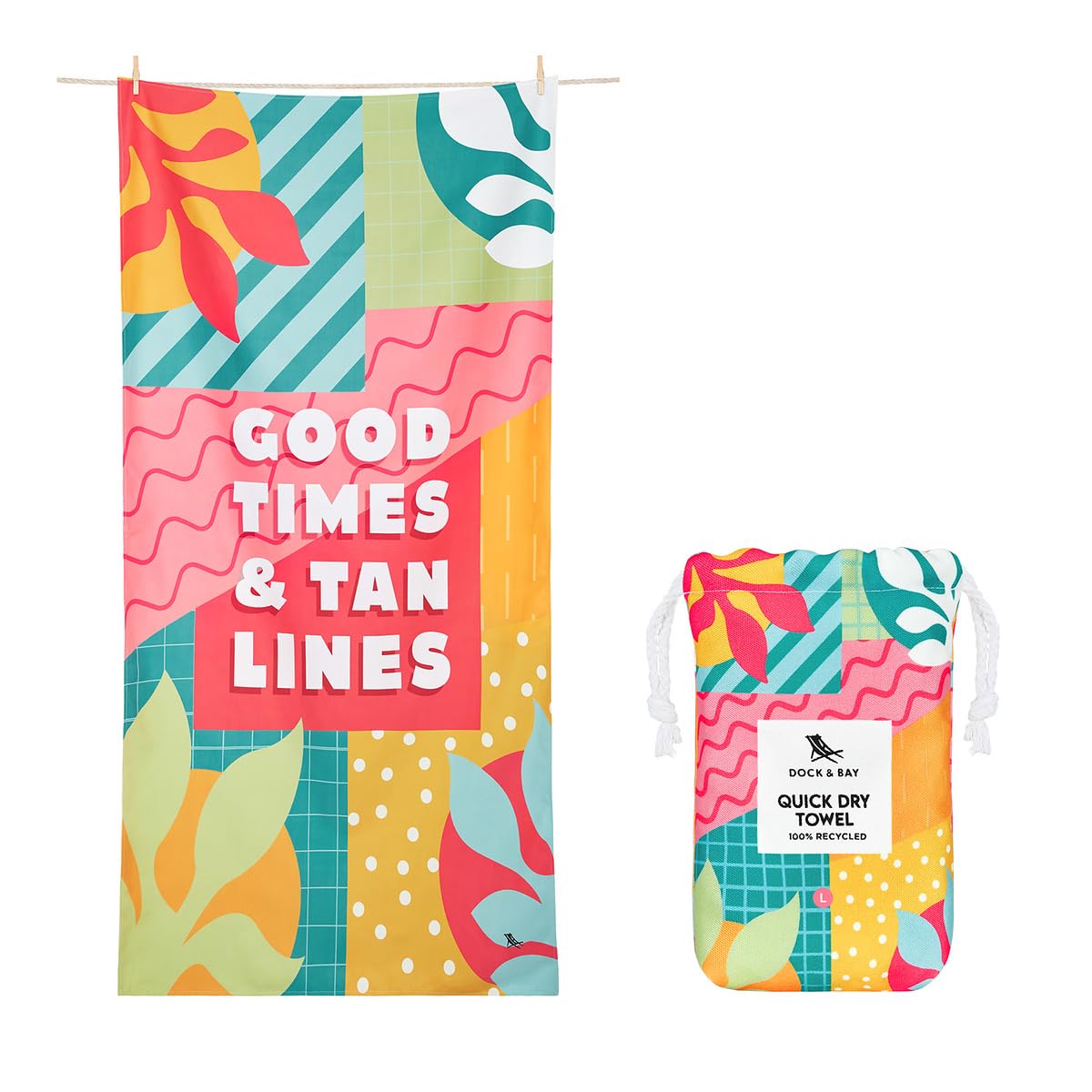 Dock & Bay Beach Towel - Quick Dry, Sand Free - Compact, Lightweight - 100% Recycled - Includes Bag - Cabana - Bondi Blue - Large (160x90cm, 63x35)