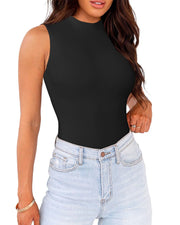 WAYMAKER Mock Neck Bodysuits for Women Sleeveless Basic Tank Top Body Suit Shirts