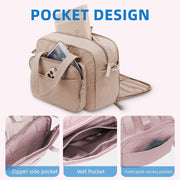 mini gym bag for women, travel duffel bag with wet pockets and Shoe Compartment,Lightweight carry on weekender duffel, water resistant,for sports,yoga,dance,khaki