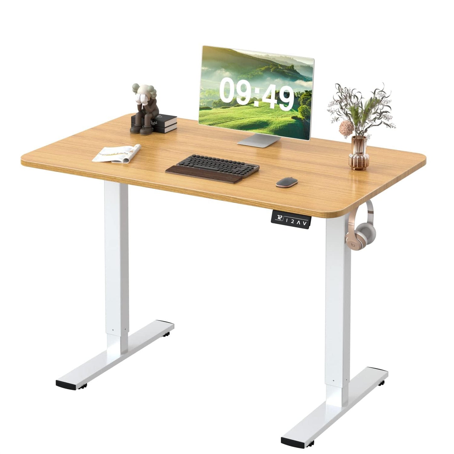 Furmax Electric Height Adjustable Standing Desk Large 55 x 24 Inches Sit Stand Up Desk Home Office Computer Desk Memory Preset with T-Shaped Metal Bracket, Black