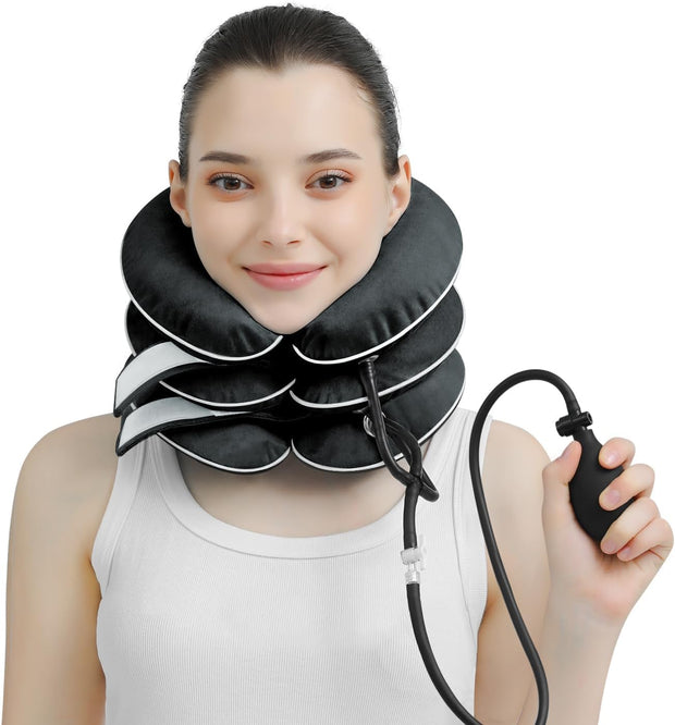 S Cervical Neck Traction Device for Instant Neck Pain Relief - Inflatable & Adjustable Neck Stretcher Neck Support Brace, Neck Traction Pillow for Home Use Neck Decompression