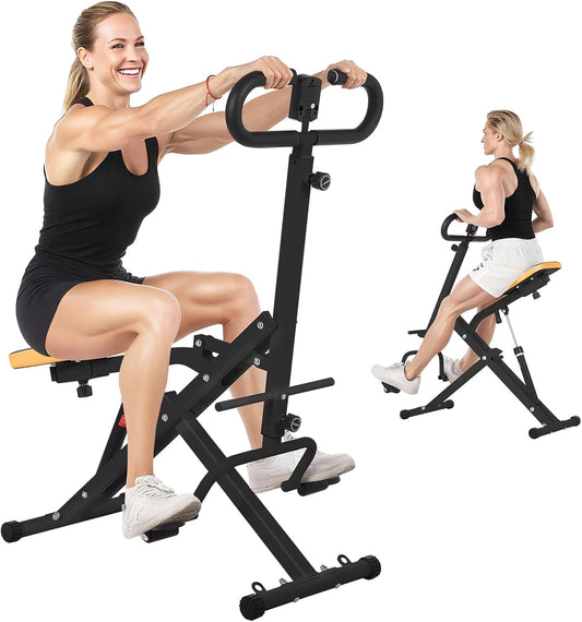 Squat Machine, Squat Assist Trainer with Adjustable12 Level Resistance, Foldable Squat Ride Rowing Machine for Home, Full Body Workout Gym for Glutes Legs Workout, 350 LBS Capacity