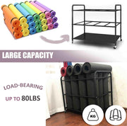 Yoga Mat Storage Rack Basket Workout Equipment Home Gym Storage Rack with Wheels Yoga Mat Holder Exercise & Fitness Organizer for Dumbbell Kettlebells Resistance Bands Yoga Blocks Foam Roller
