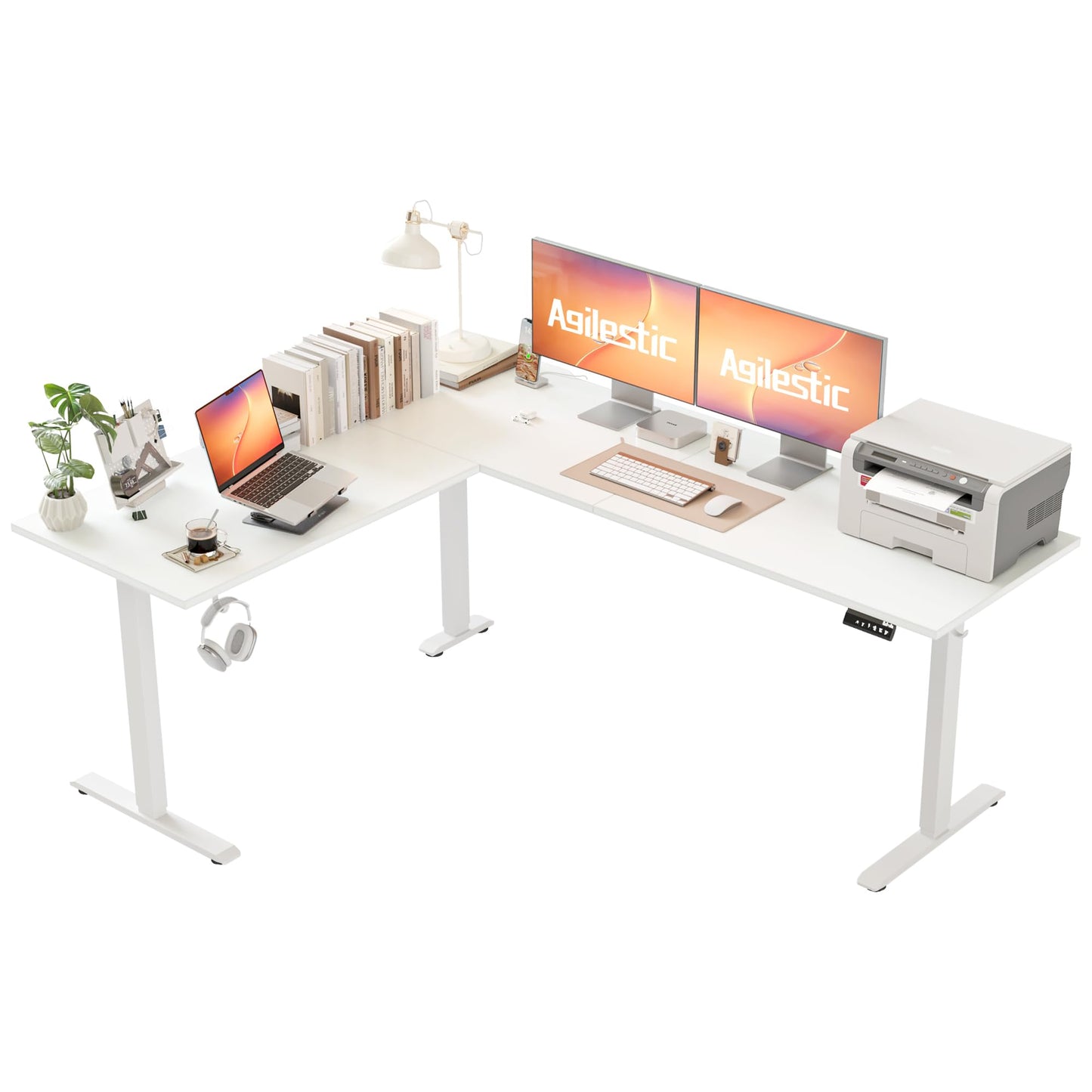 Agilestic L Shaped Standing Desk 63 x 55 inch Adjustable Height, Electric Corner Standing Desk, Sit Stand Computer Table with Splice Board, Rustic Brown