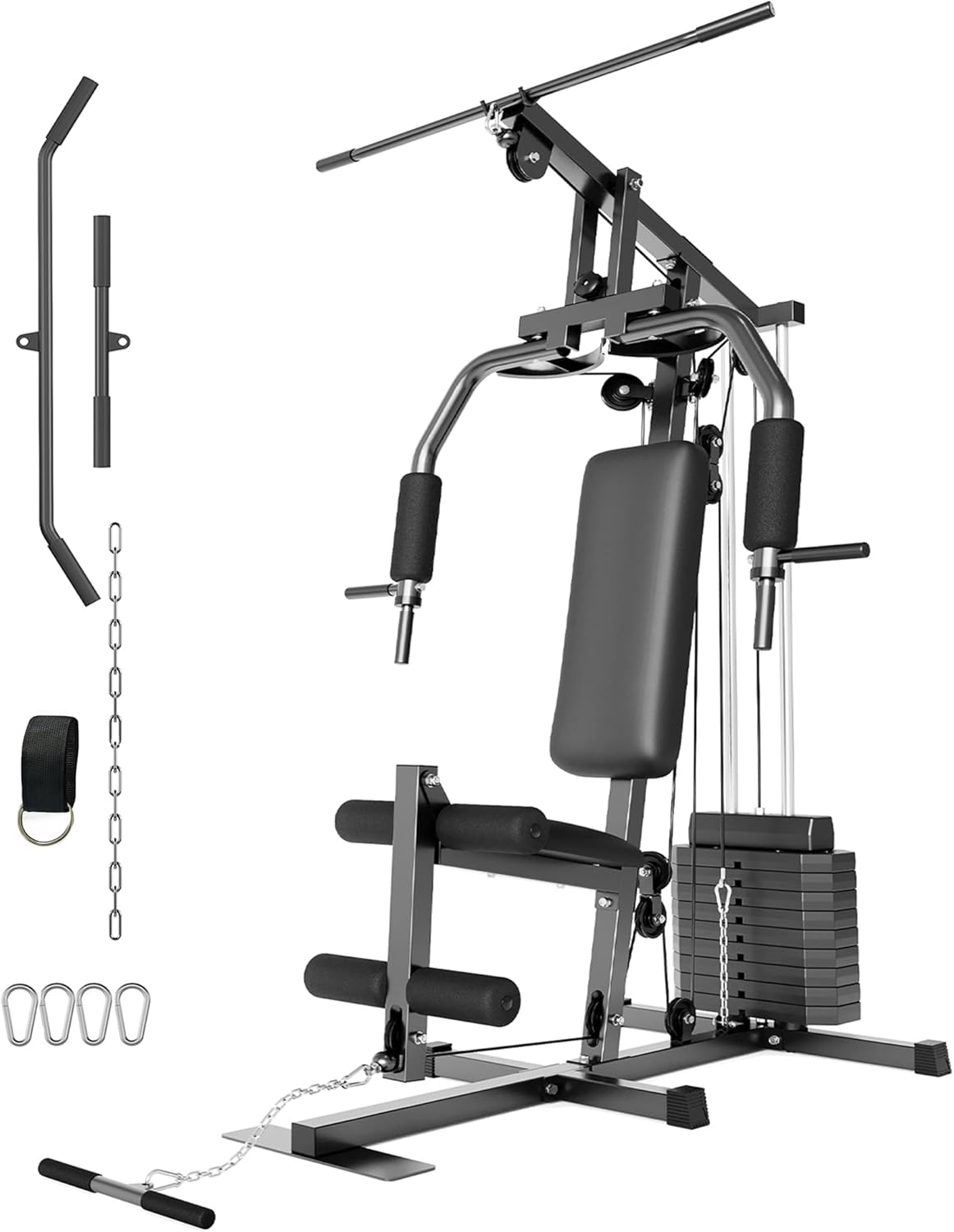 Home Gym Equipment Machine, Full Body Workout Machine with 150LBS Weight Stack, Multifunctional All in One Exercise Station with Preacher Curl Pad, Leg Developer for Strength Training
