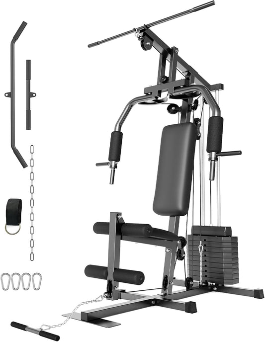 Home Gym Equipment Machine, Full Body Workout Machine with 150LBS Weight Stack, Multifunctional All in One Exercise Station with Preacher Curl Pad, Leg Developer for Strength Training