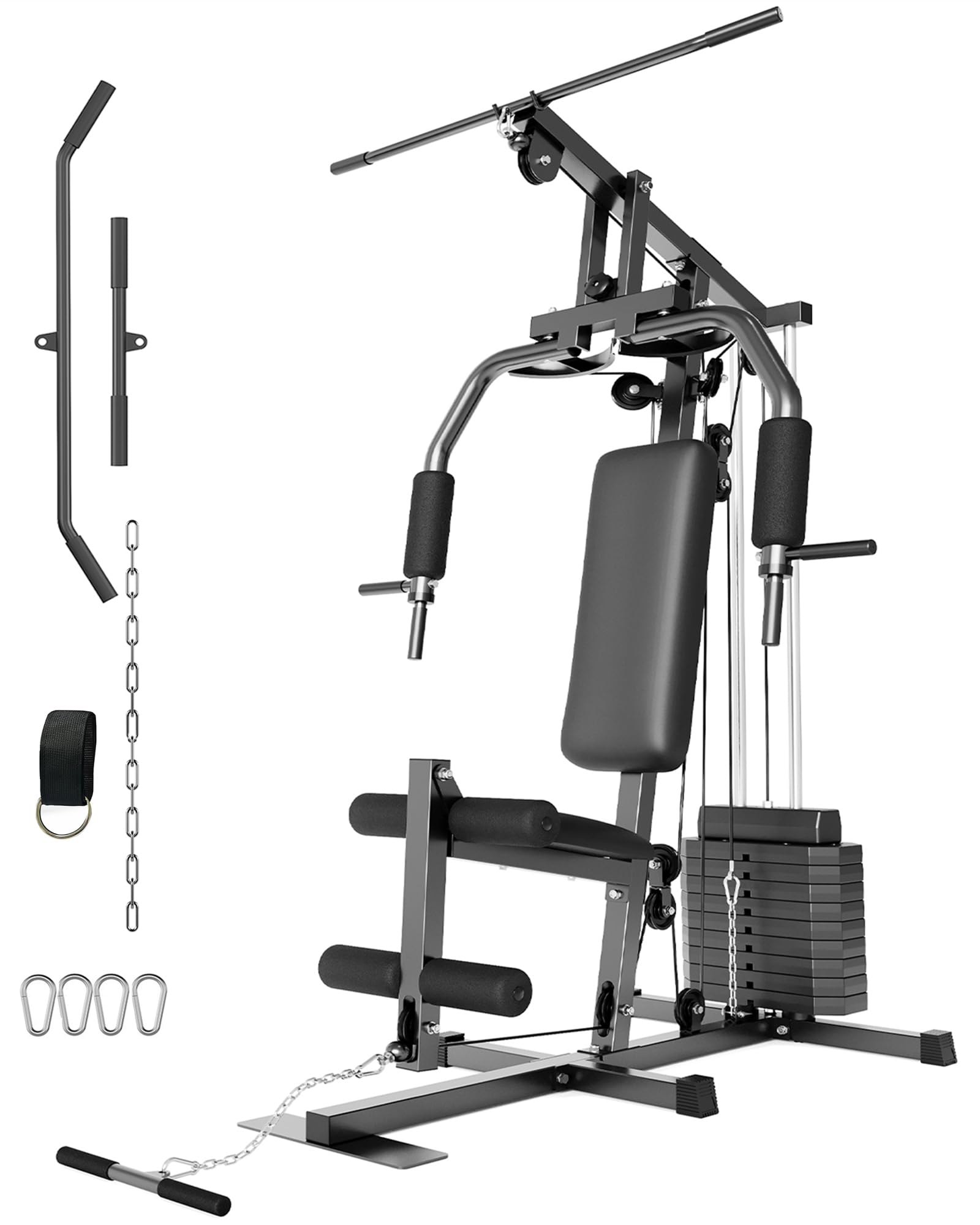 Home Gym Equipment Machine, Full Body Workout Machine with 150LBS Weight Stack, Multifunctional All in One Exercise Station with Preacher Curl Pad, Leg Developer for Strength Training