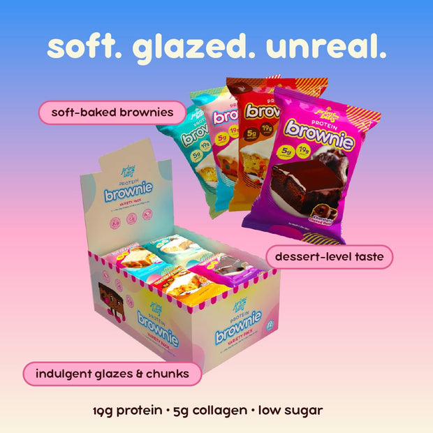 Prime Bites Protein Brownie from Alpha Prime Supplements | High Protein, Collagen Fortified Low Sugar Treat | Delicious Snack | 12 Bars per Box (Variety Pack)