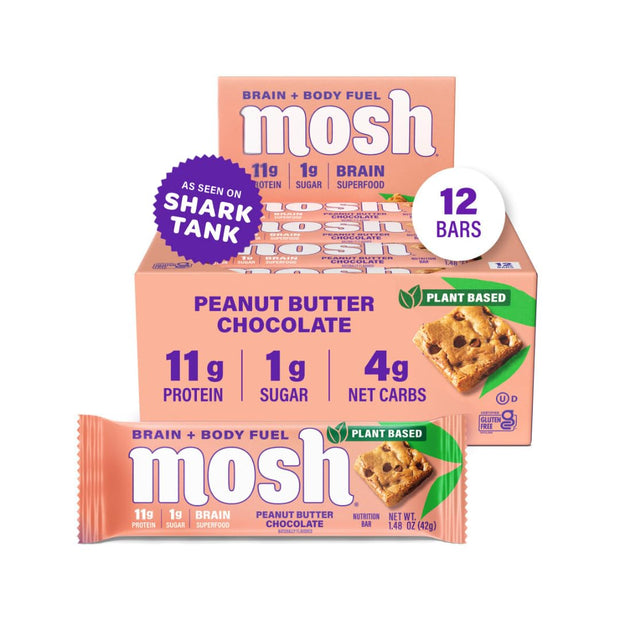 MOSH Variety Pack Keto Protein Bars, High Fiber, Low Carb, Gluten Free, High Protein, Brain Healthy Snack with Ashwagandha, Lion's Mane, 6 Count