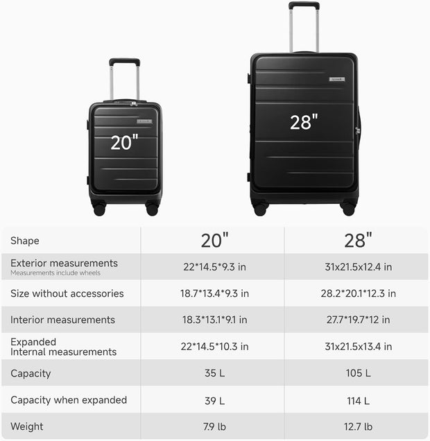LUGGEX 28 Inch Luggage with Spinner Wheels, Expandable PC Hard Shell Checked Suitcase with Front Opening, Lightweight (Charcoal Metallic, 28 Inch)