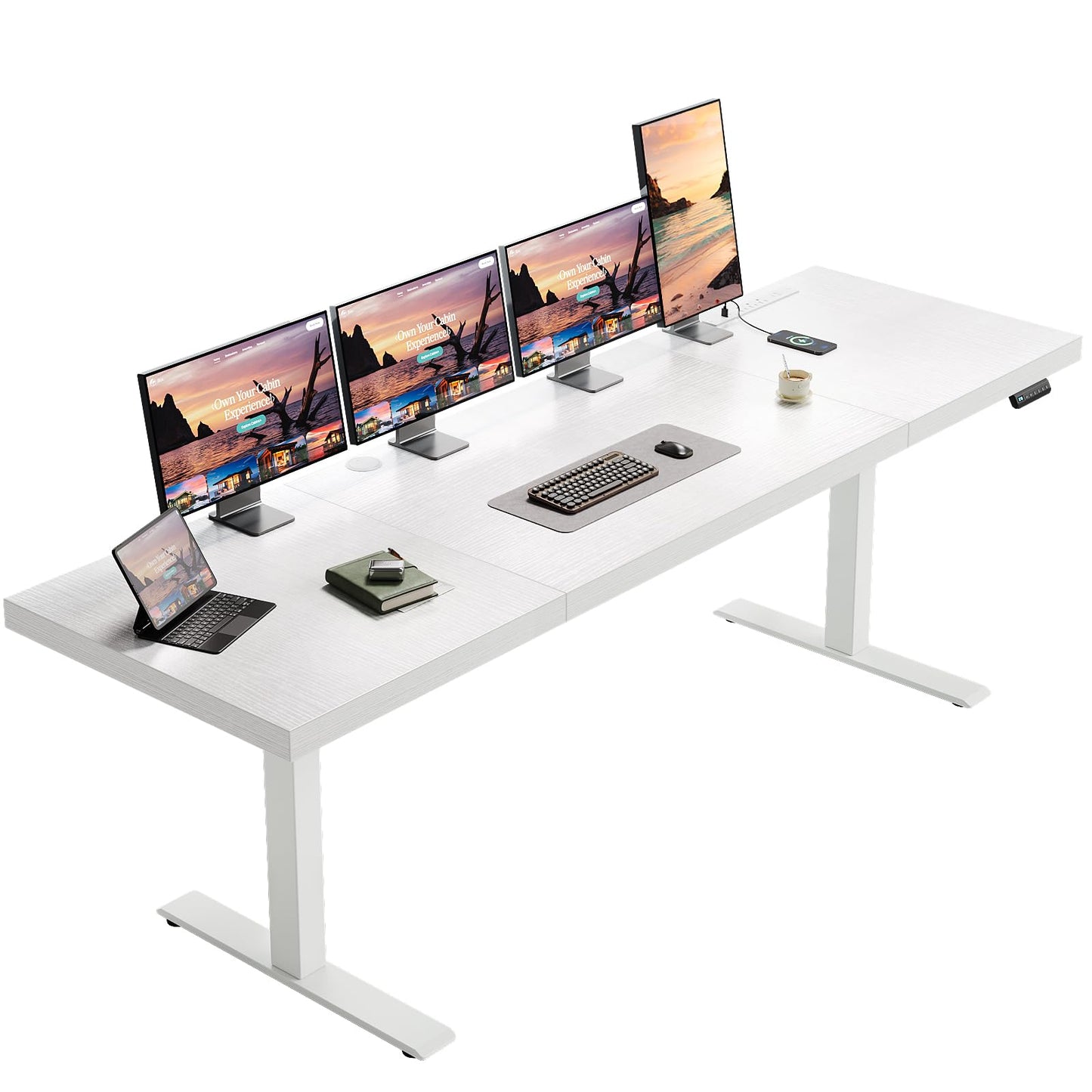 Electric Standing Desk with 3-Piece Board, 71 Inch Height Adjustable Large Desk with Power Outlets, Sit Stand Table, Writing Computer Desk for Home, Office, Workstation, Rustic Brown