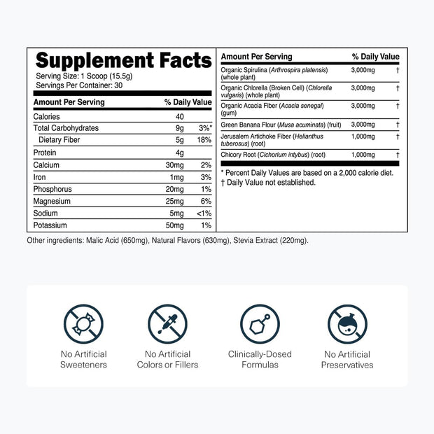 Transparent Labs Prebiotic Greens - Superfood Powder & Antioxidants Supplement with Organic Spirulina, Chloerra, Acacia, & Green Banana Powder - 30 Servings, Peach Mango