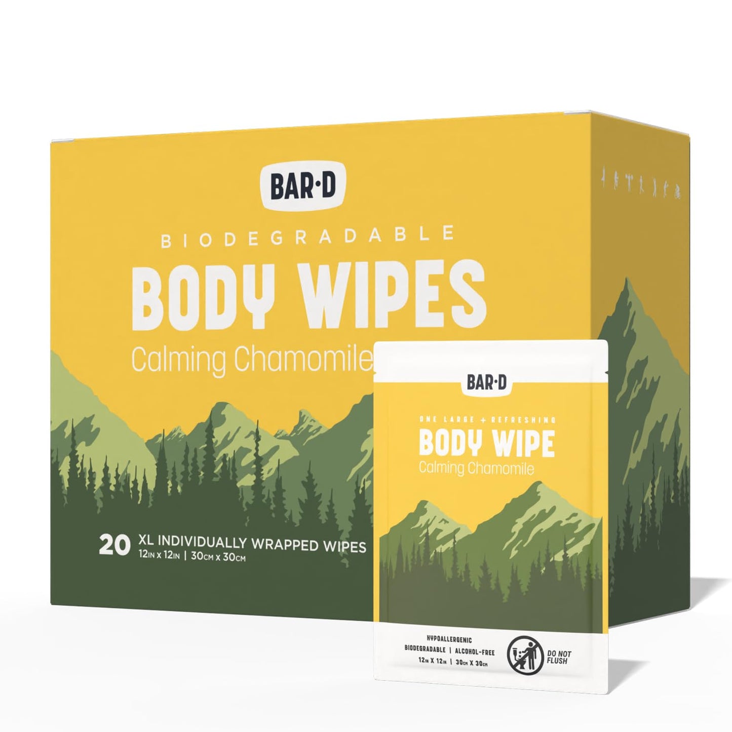 Bar-D Cleansing Face & Body Wipes for Women and Men - Individually Wrapped Biodegradable Shower Wipes with Tea Tree Oil & Aloe Vera (20 Count/Box)