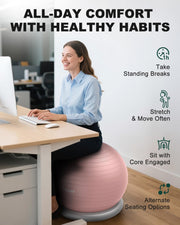 Trideer Exercise Yoga Ball Chair with Base for Home Office Desk, Stability & Fitness Ball Seat to Relieve Back Pain, Home Gym Workout for Abs, Pregnancy Ball with Pump