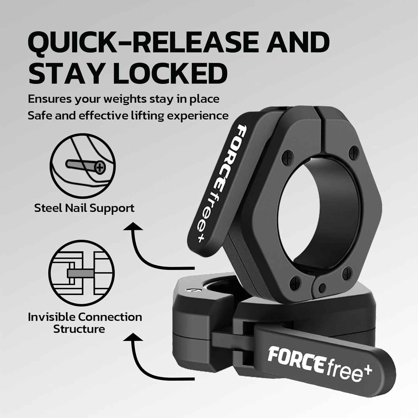 Barbell Clips (Pair), Barbell Clamps, Quick Release Olympic Barbell Clamps with Anti Slip TPR Grip, Barbell Collars for Secure Weightlifting & Powerlifting (Black) (NO MAG, Black)