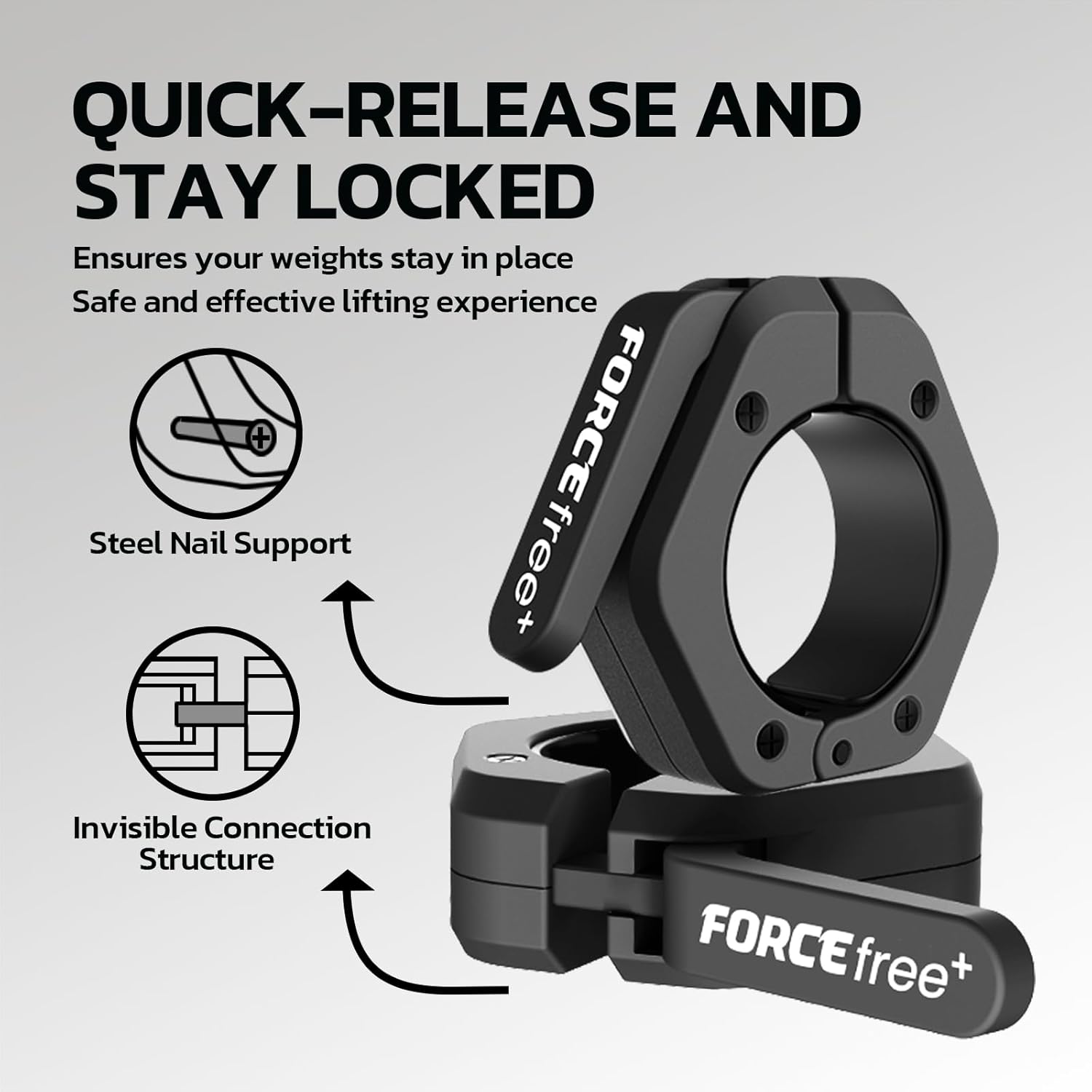 Barbell Clips (Pair), Barbell Clamps, Quick Release Olympic Barbell Clamps with Anti Slip TPR Grip, Barbell Collars for Secure Weightlifting & Powerlifting (Black) (NO MAG, Black)