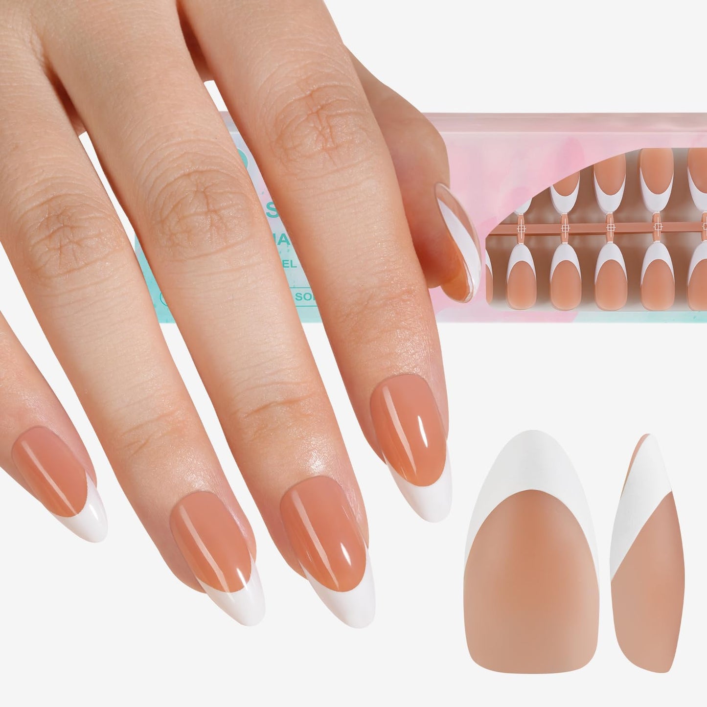 Misssix Deep French Gel Nail Tips, 150Pcs French Tip Press on Nails Long Square Brown, No Need to File 3 in 1 Tips Pre-lasting, Fake Nails for Nail Art DIY 15 Sizes